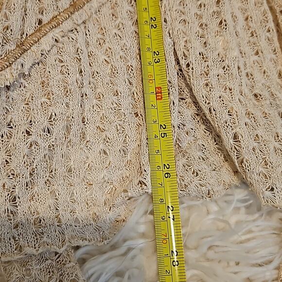 Nick & Mo Lace Open Front Boho Cream Beige Knitted Cardigan - Picture 8 of 8